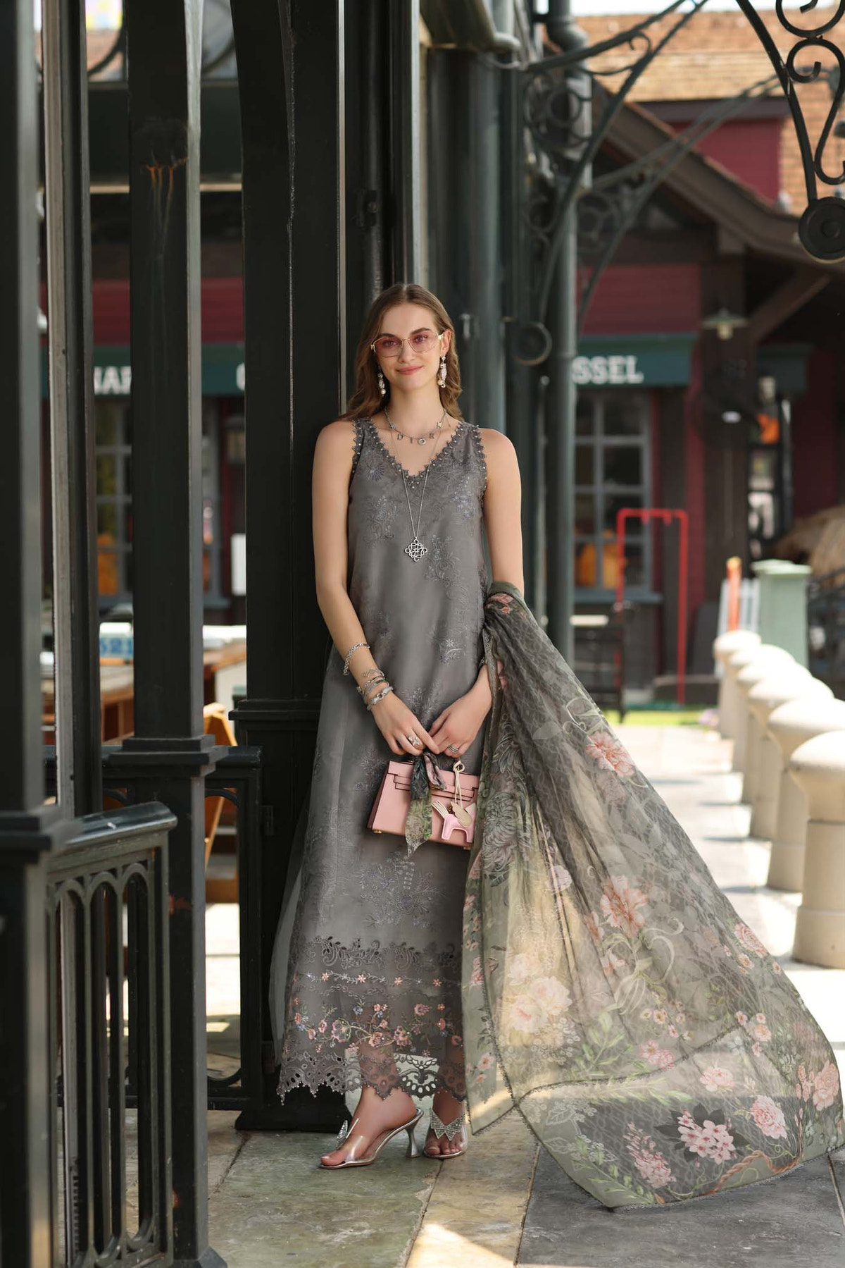 Noor by Saadia Asad | Eid Luxe Chikankari 26 | D9 - Shadow Grey, image 6