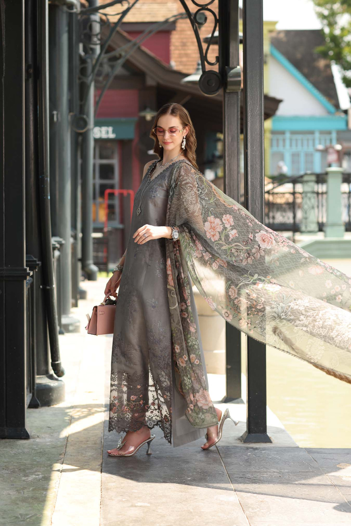 Noor by Saadia Asad | Eid Luxe Chikankari 26 | D9 - Shadow Grey, image 2