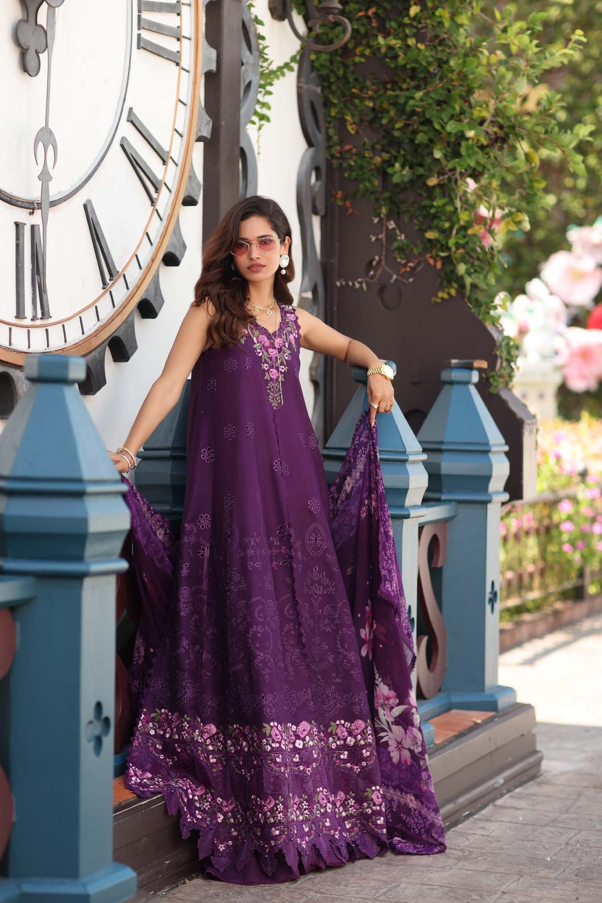 Noor by Saadia Asad | Eid Luxe Chikankari 26 | D7 - Aubergine Bloom-3