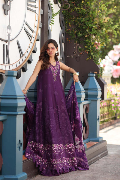 Noor by Saadia Asad | Eid Luxe Chikankari 26 | D7 - Aubergine Bloom
