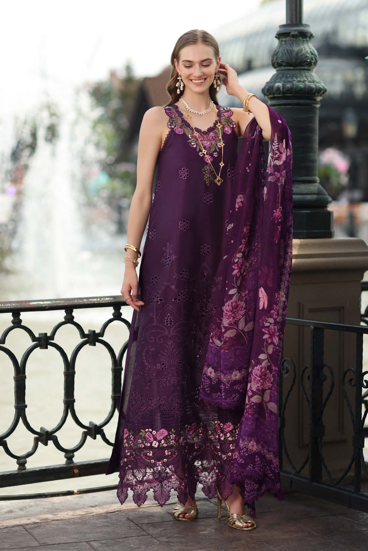 Noor by Saadia Asad | Eid Luxe Chikankari 26 | D7 - Aubergine Bloom-4
