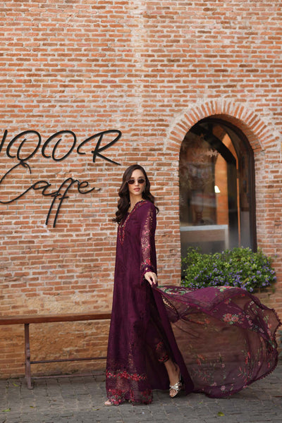 Noor by Saadia Asad | Luxury Eid Schiffli Laserkari 26 | D10 -Plum Royal