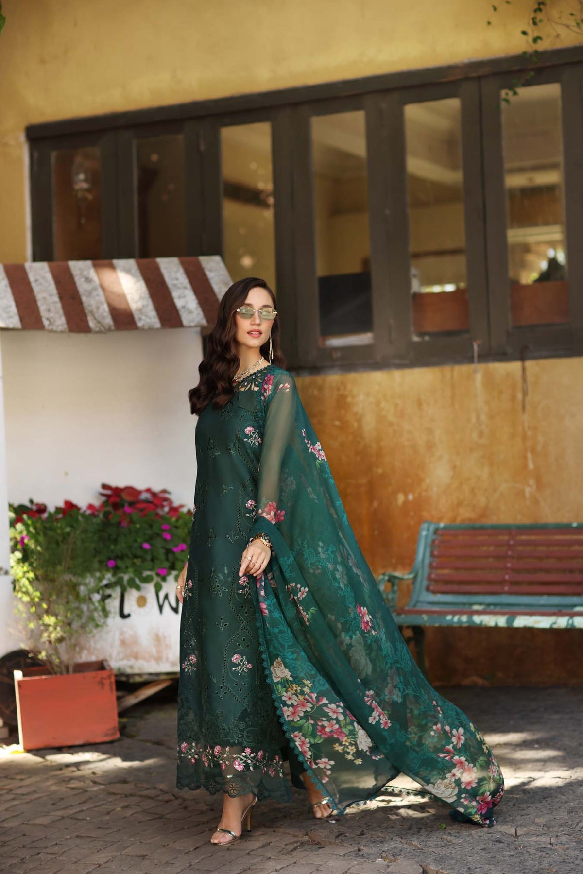 Noor by Saadia Asad | Luxury Eid Schiffli Laserkari 26 | D11 - Emerald Jewel-2