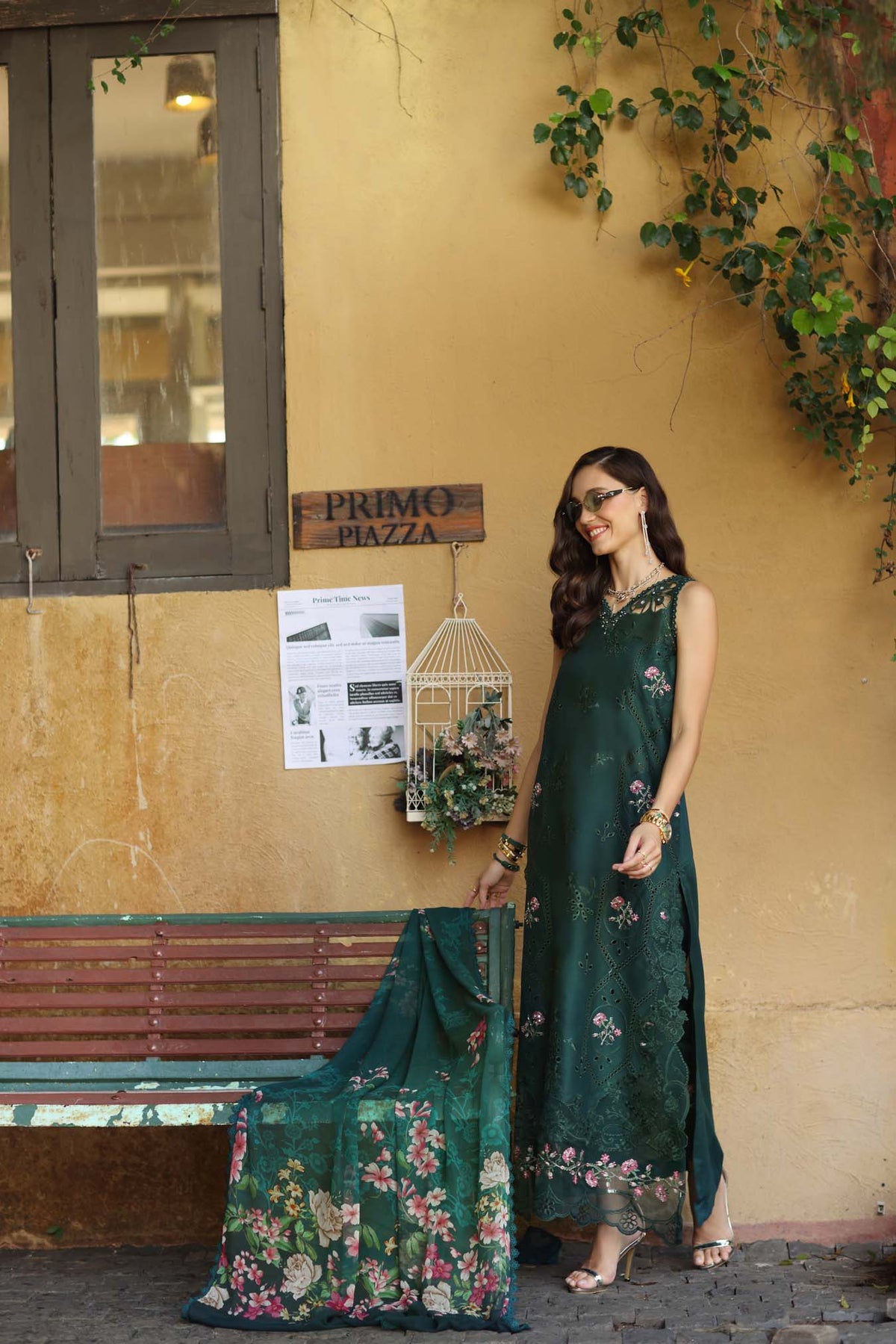 Noor by Saadia Asad | Luxury Eid Schiffli Laserkari 26 | D11 - Emerald Jewel, image 3