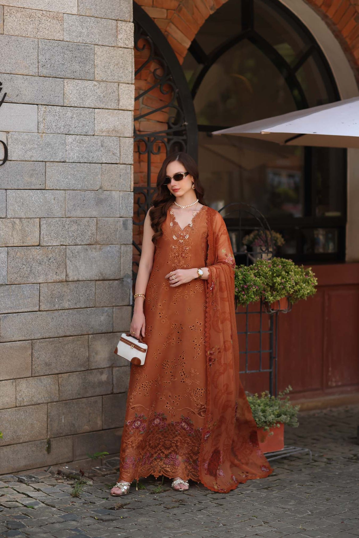 Noor by Saadia Asad | Luxury Eid Schiffli Laserkari 26 | D6 -Amber Rustique, image 2