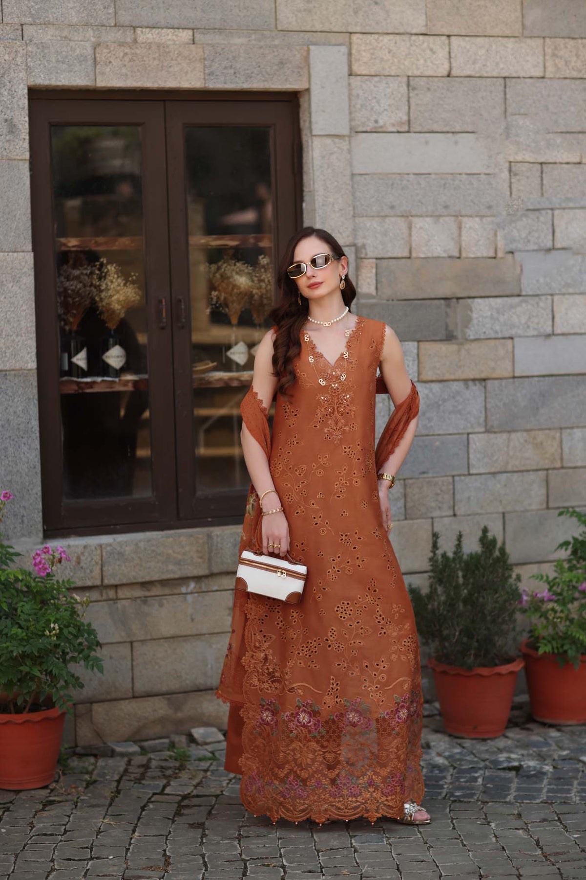 Noor by Saadia Asad | Luxury Eid Schiffli Laserkari 26 | D6 -Amber Rustique-5