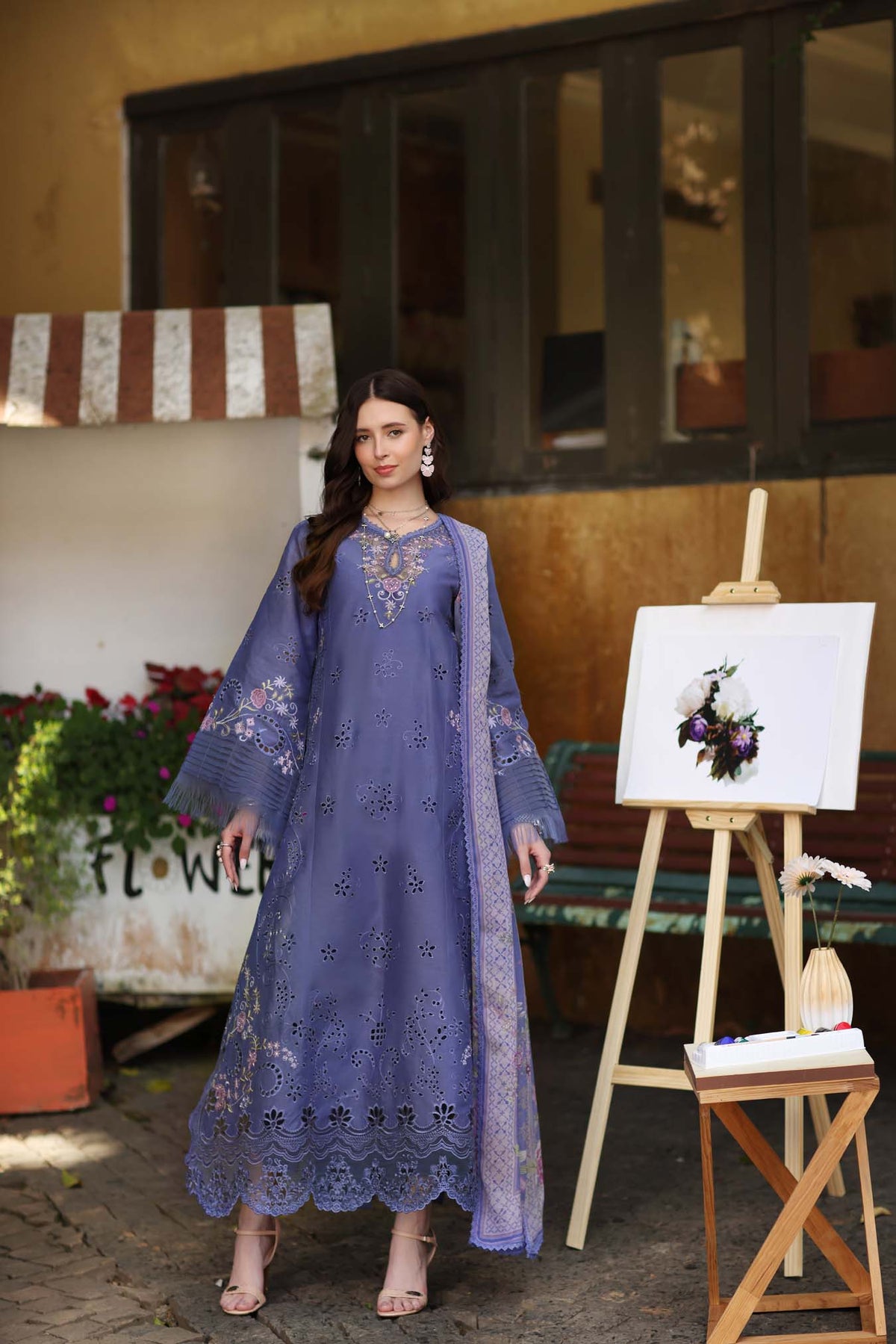 Noor by Saadia Asad | Luxury Eid Schiffli Laserkari 26 | D9 -Tropical indigo-1