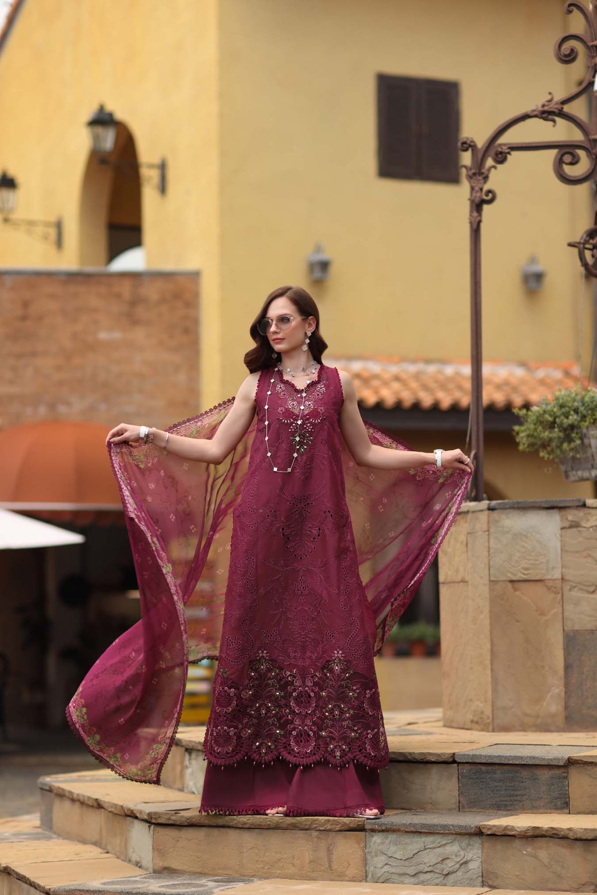 Noor by Saadia Asad | Luxury Eid Schiffli Laserkari 26 | D8 -Rasberry love, image 7
