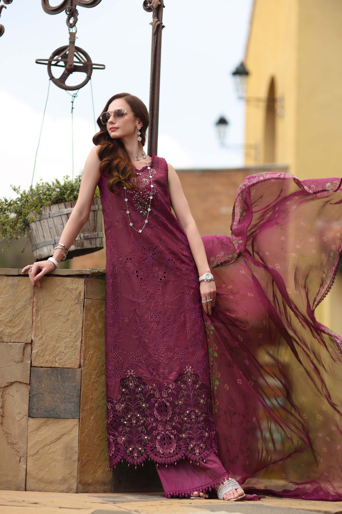 Noor by Saadia Asad | Luxury Eid Schiffli Laserkari 26 | D8 -Rasberry love-2