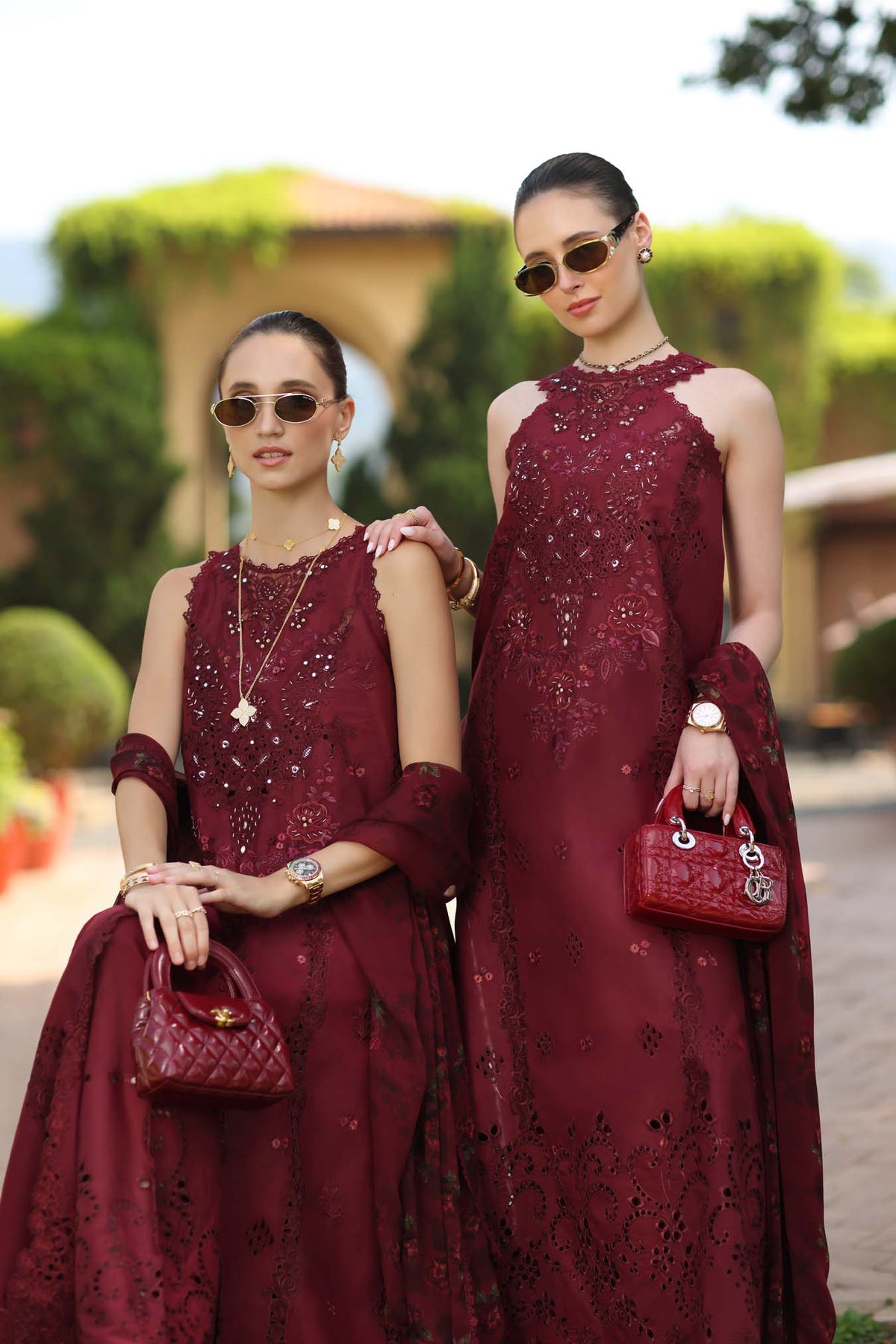Noor by Saadia Asad | Luxury Eid Schiffli Laserkari 26 | D12 -Amalfi Rouge, image 8