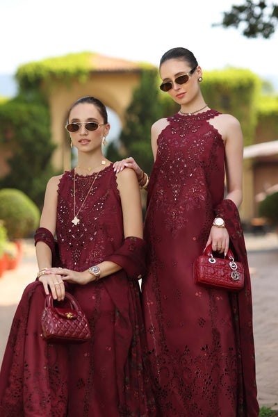 Noor by Saadia Asad | Luxury Eid Schiffli Laserkari 26 | D12 -Amalfi Rouge