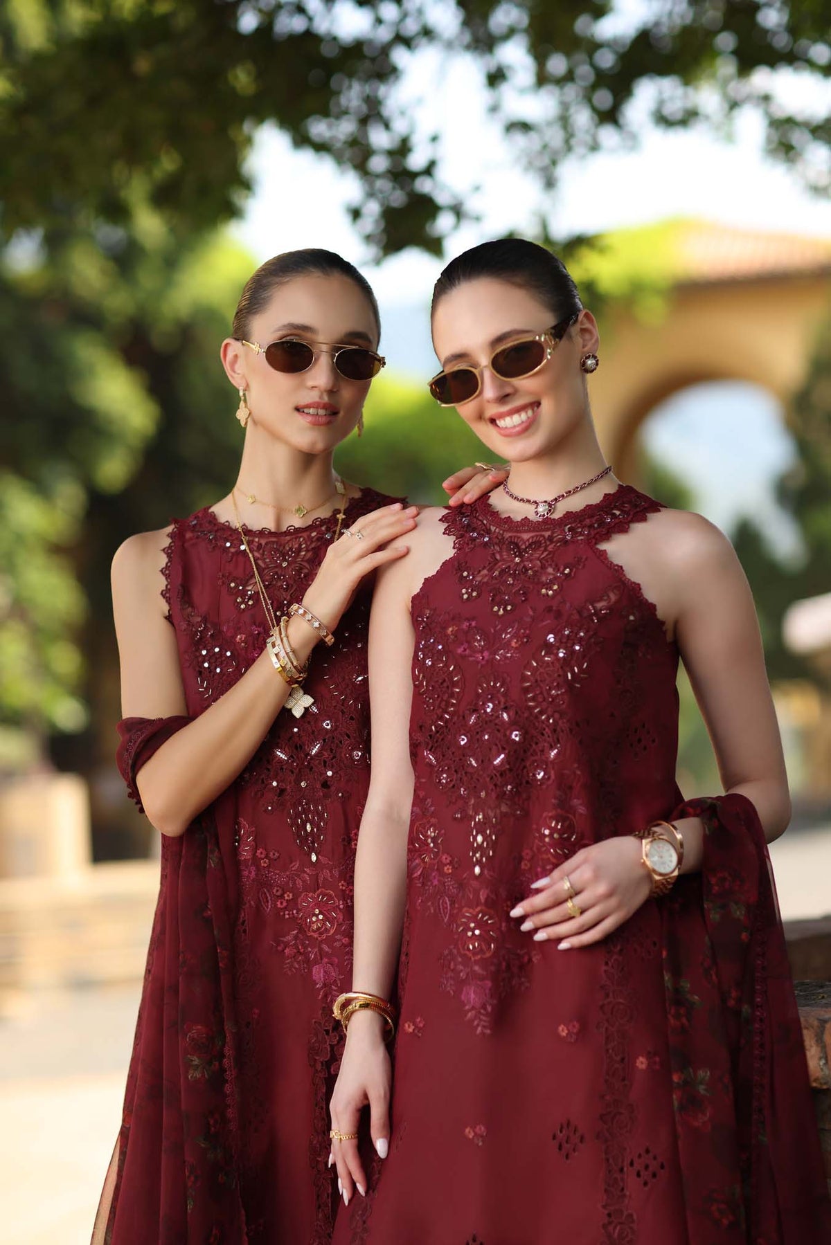Noor by Saadia Asad | Luxury Eid Schiffli Laserkari 26 | D12 -Amalfi Rouge, image 4