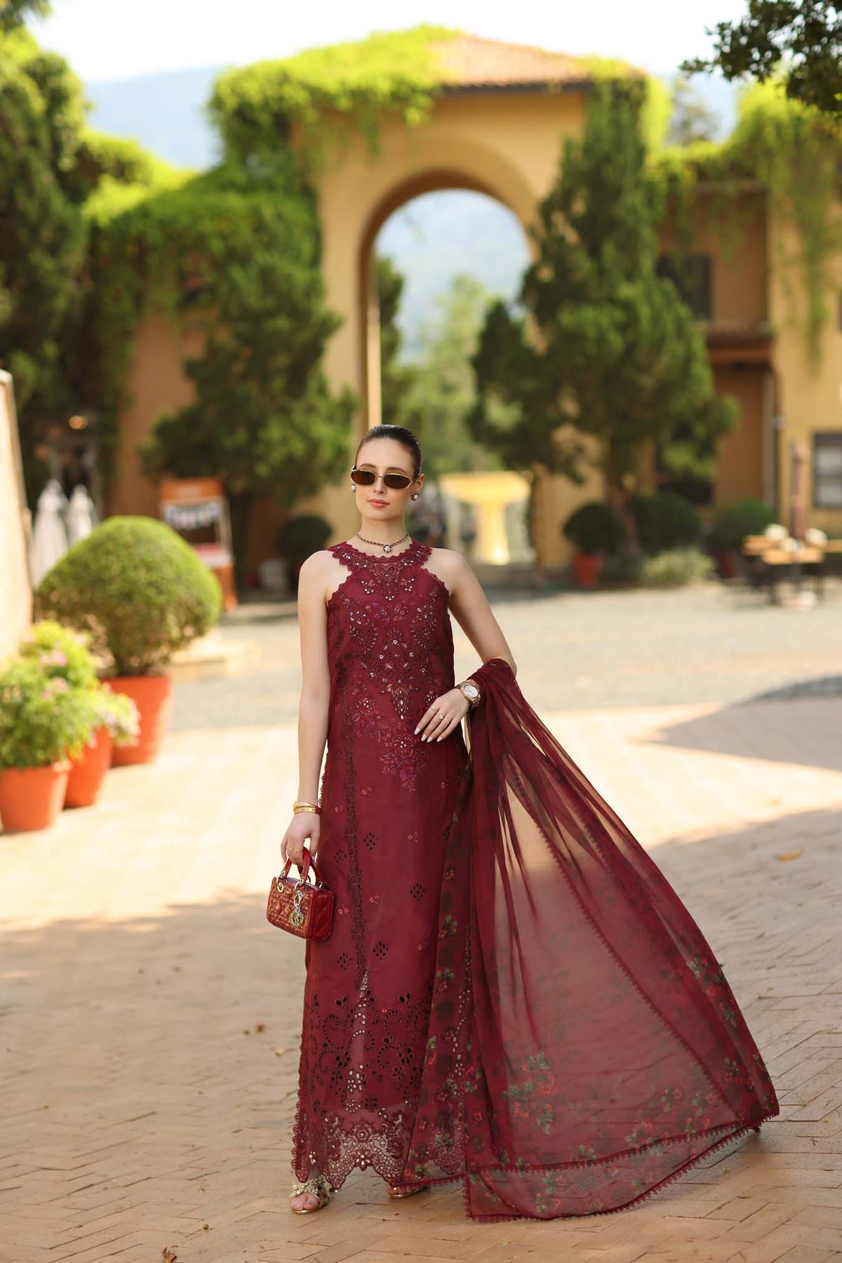 Noor by Saadia Asad | Luxury Eid Schiffli Laserkari 26 | D12 -Amalfi Rouge, image 7
