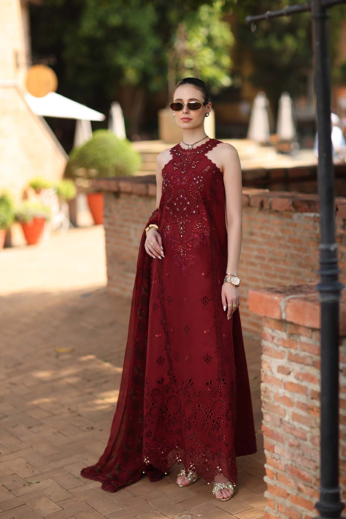 Noor by Saadia Asad | Luxury Eid Schiffli Laserkari 26 | D12 -Amalfi Rouge, image 6