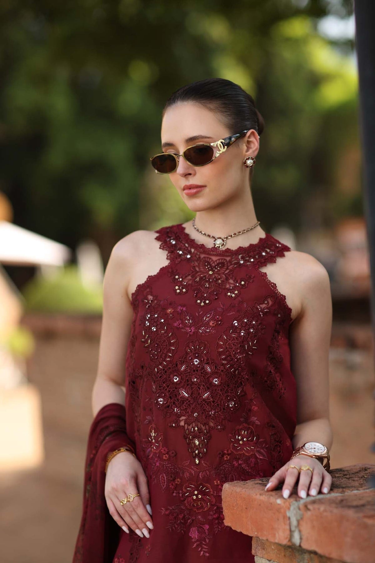 Noor by Saadia Asad | Luxury Eid Schiffli Laserkari 26 | D12 -Amalfi Rouge, image 3