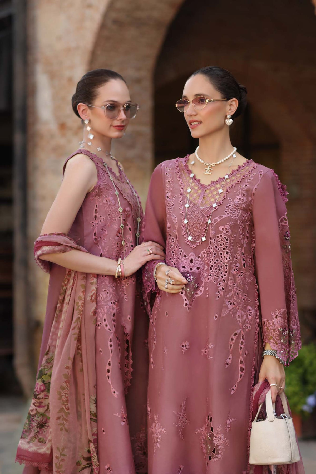 Noor by Saadia Asad | Luxury Eid Schiffli Laserkari 26 | D1 -Rosé Allure-3