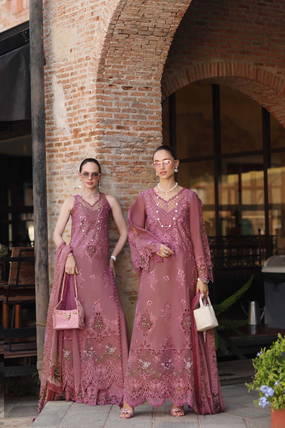 Noor by Saadia Asad | Luxury Eid Schiffli Laserkari 26 | D1 -Rosé Allure-1