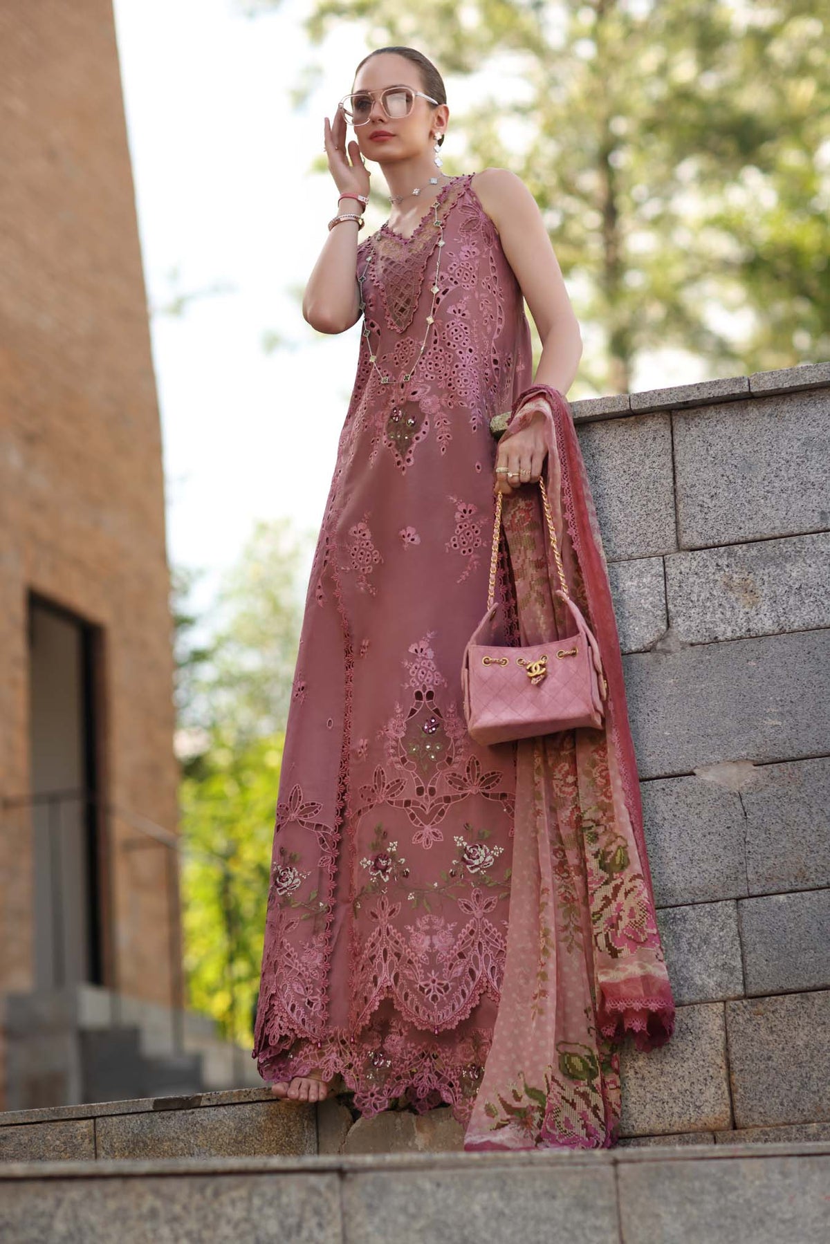 Noor by Saadia Asad | Luxury Eid Schiffli Laserkari 26 | D1 -Rosé Allure-4