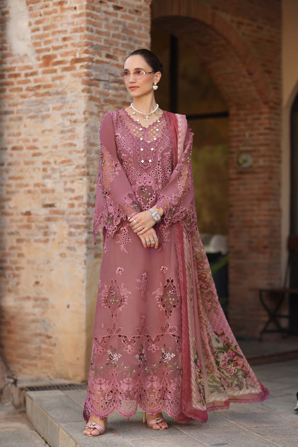Noor by Saadia Asad | Luxury Eid Schiffli Laserkari 26 | D1 -Rosé Allure-6