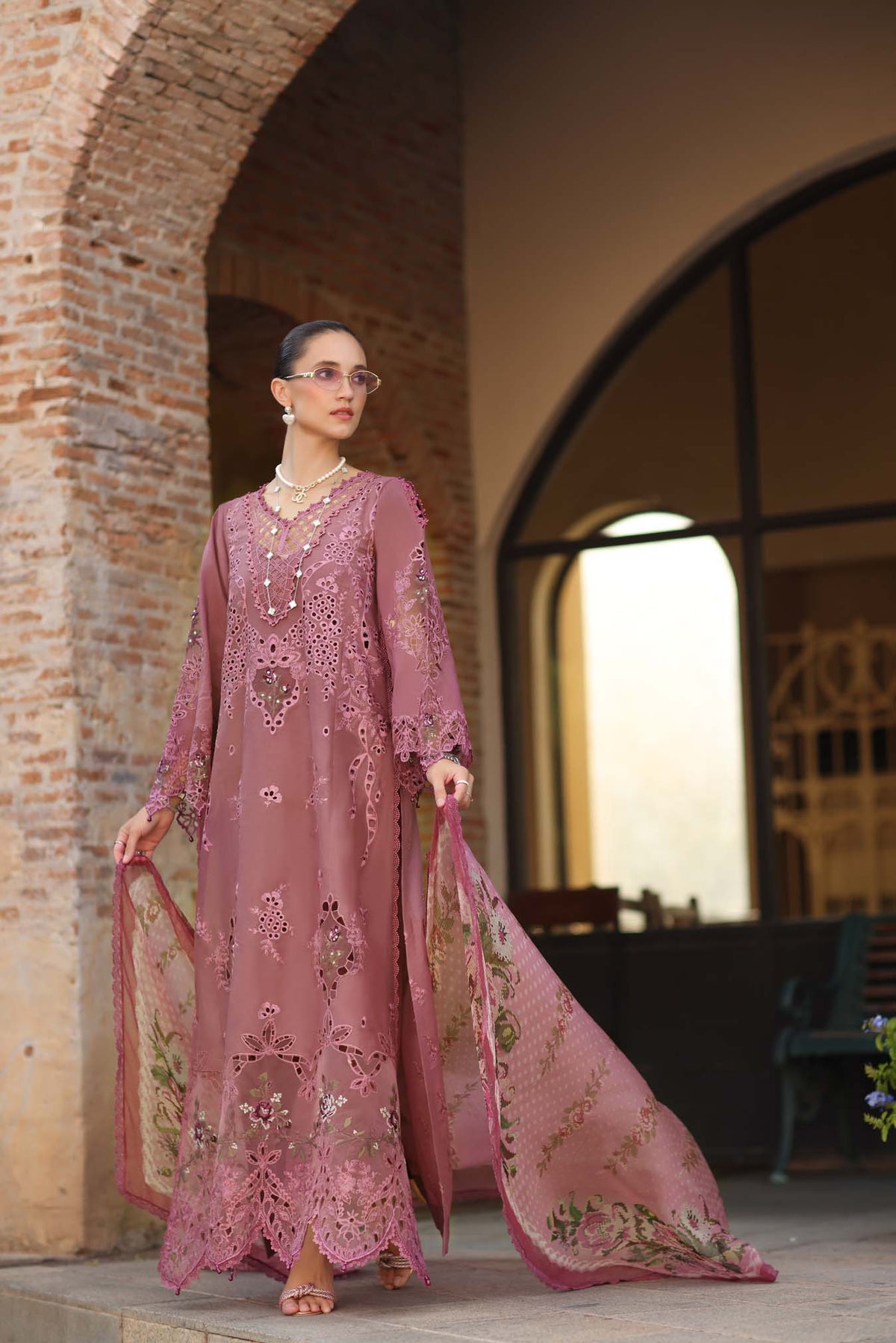Noor by Saadia Asad | Luxury Eid Schiffli Laserkari 26 | D1 -Rosé Allure-7