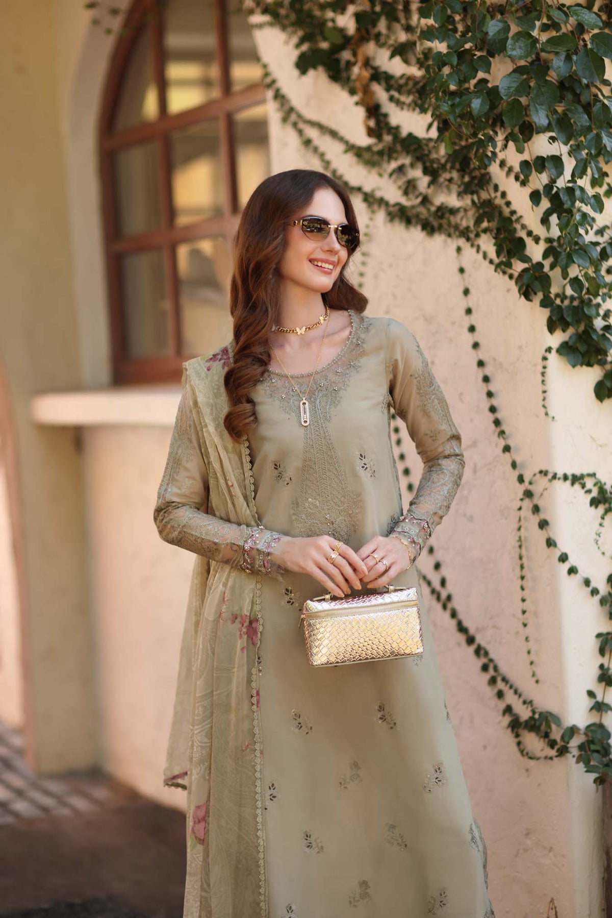 Noor by Saadia Asad | Luxe Chikankari 26 |D7 - B - Warm Gold Sage-3