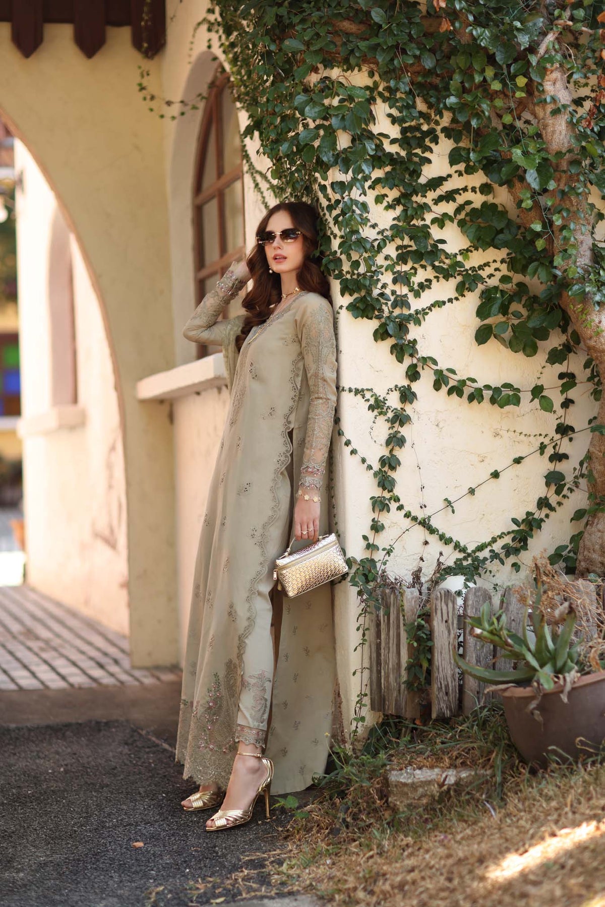 Noor by Saadia Asad | Luxe Chikankari 26 |D7 - B - Warm Gold Sage-2