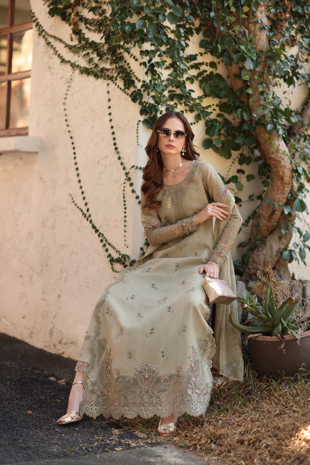 Noor by Saadia Asad | Luxe Chikankari 26 |D7 - B - Warm Gold Sage-4
