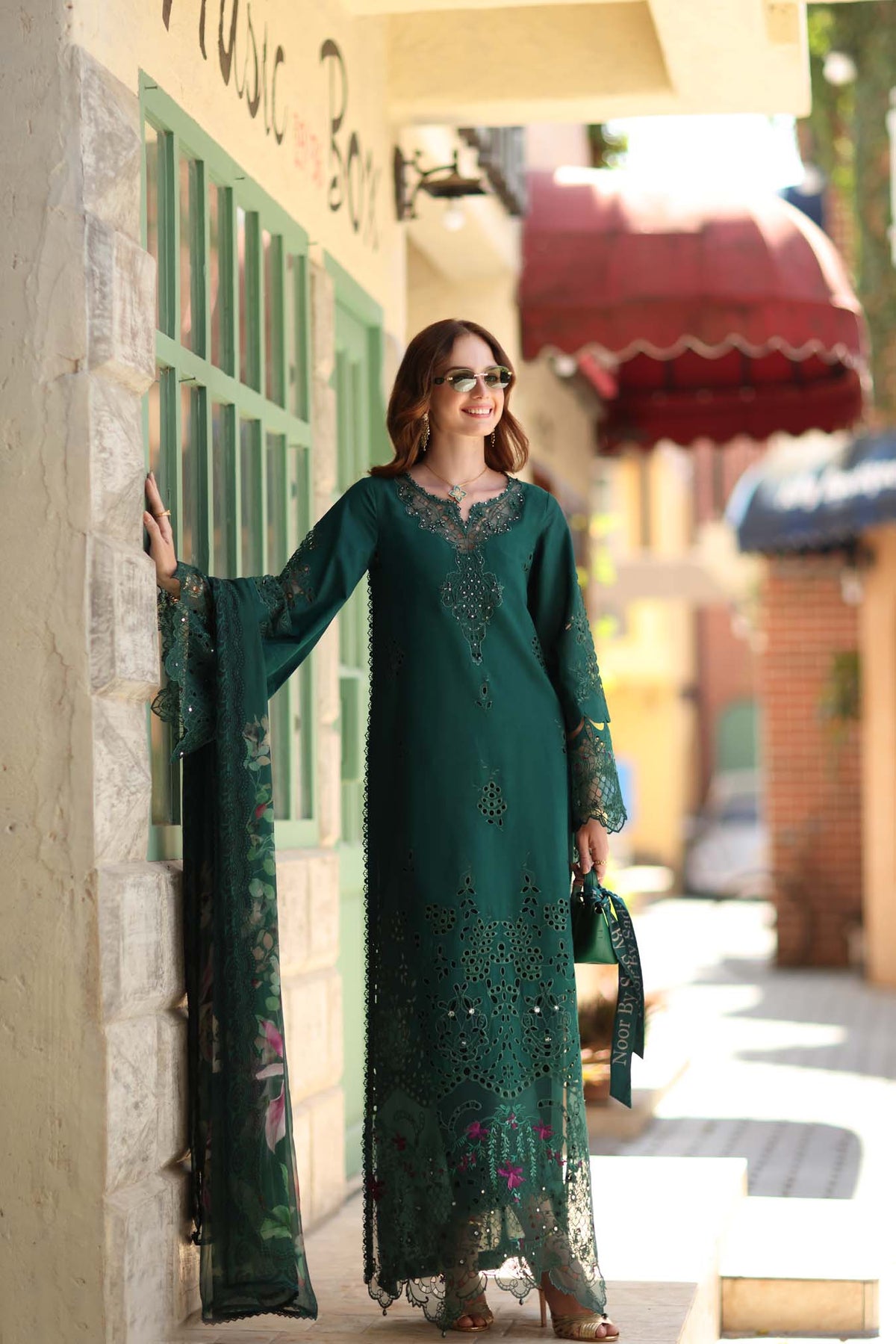 Noor by Saadia Asad | Luxe Chikankari 26 | D6 - B - Emerald Green, image 4