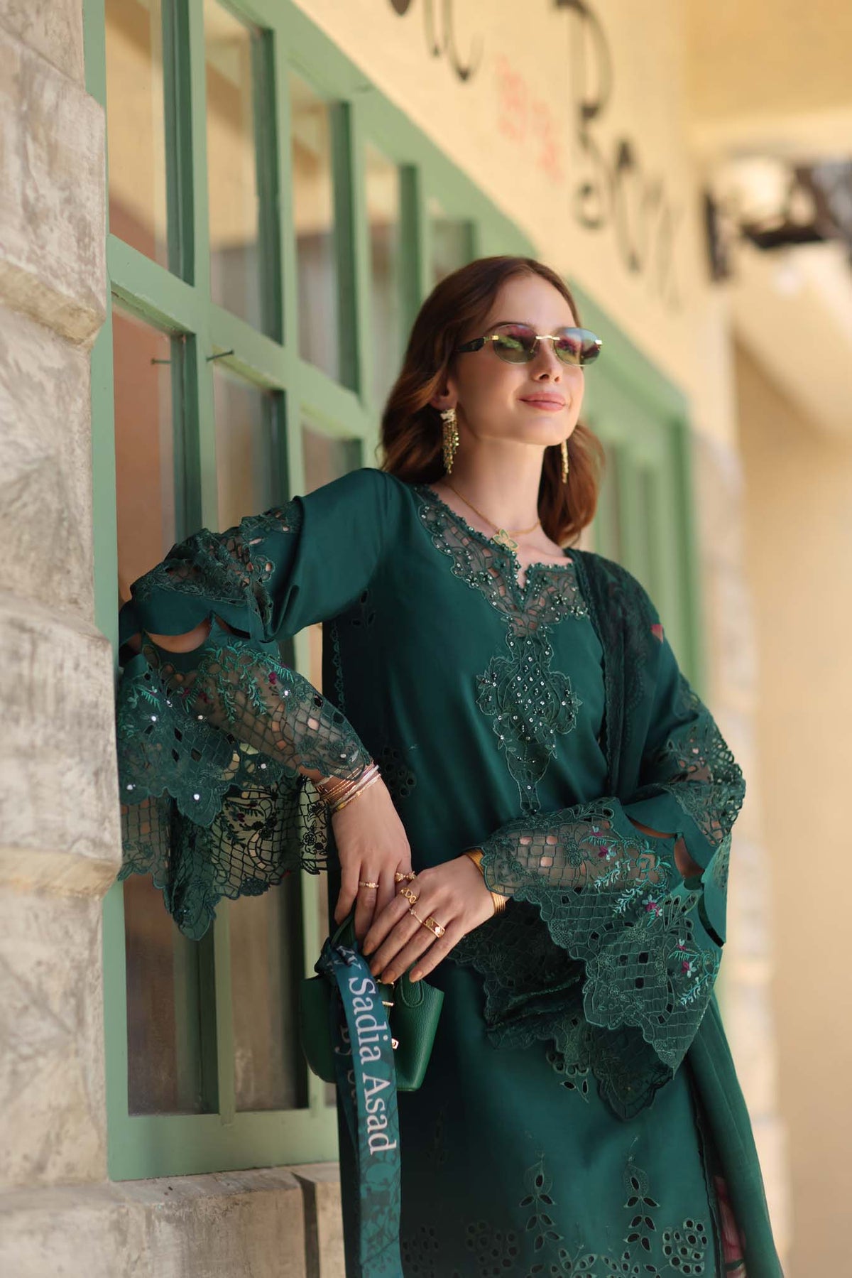 Noor by Saadia Asad | Luxe Chikankari 26 | D6 - B - Emerald Green, image 2