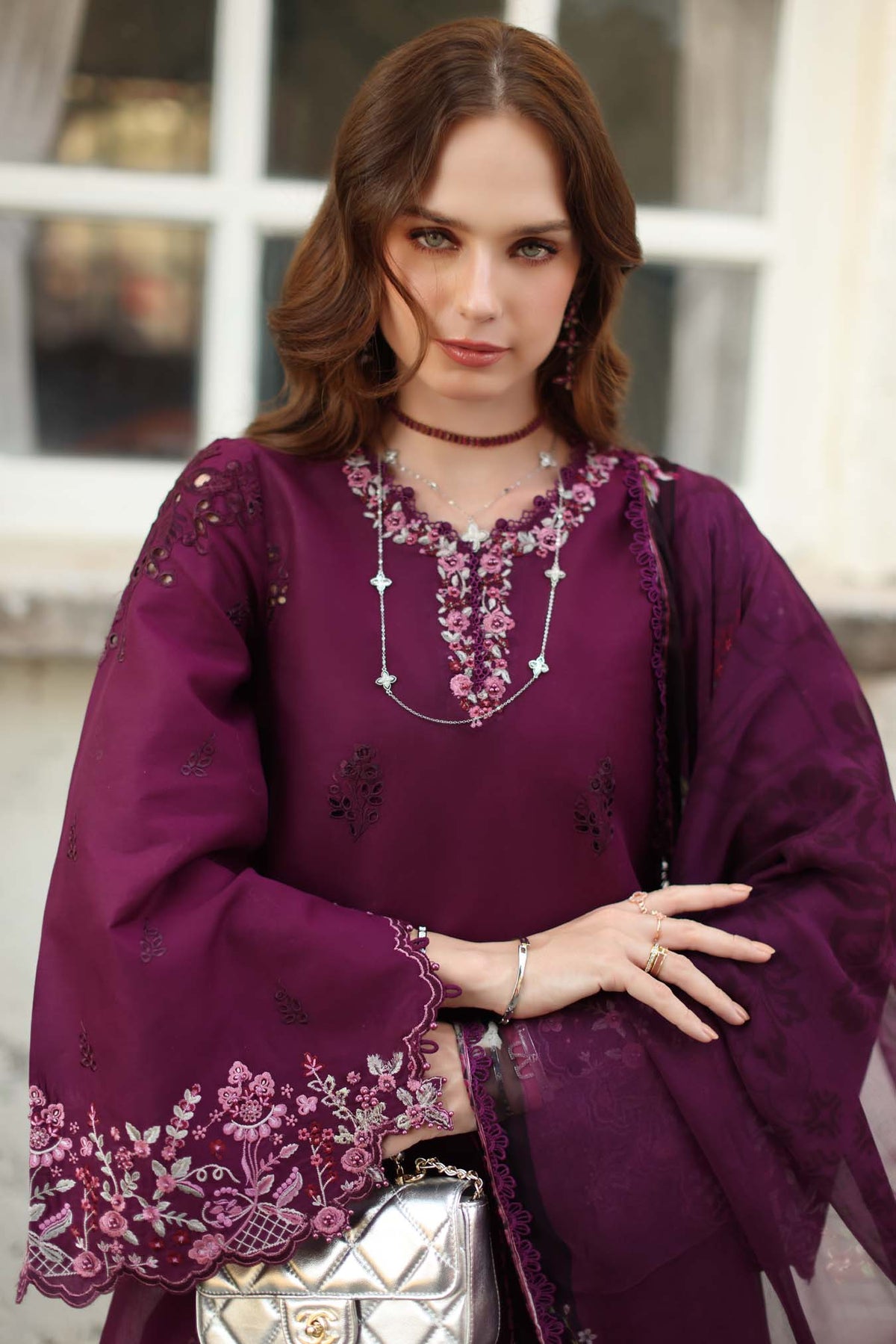 Noor by Saadia Asad | Luxe Chikankari 26 | D1 - A - plumberry-2