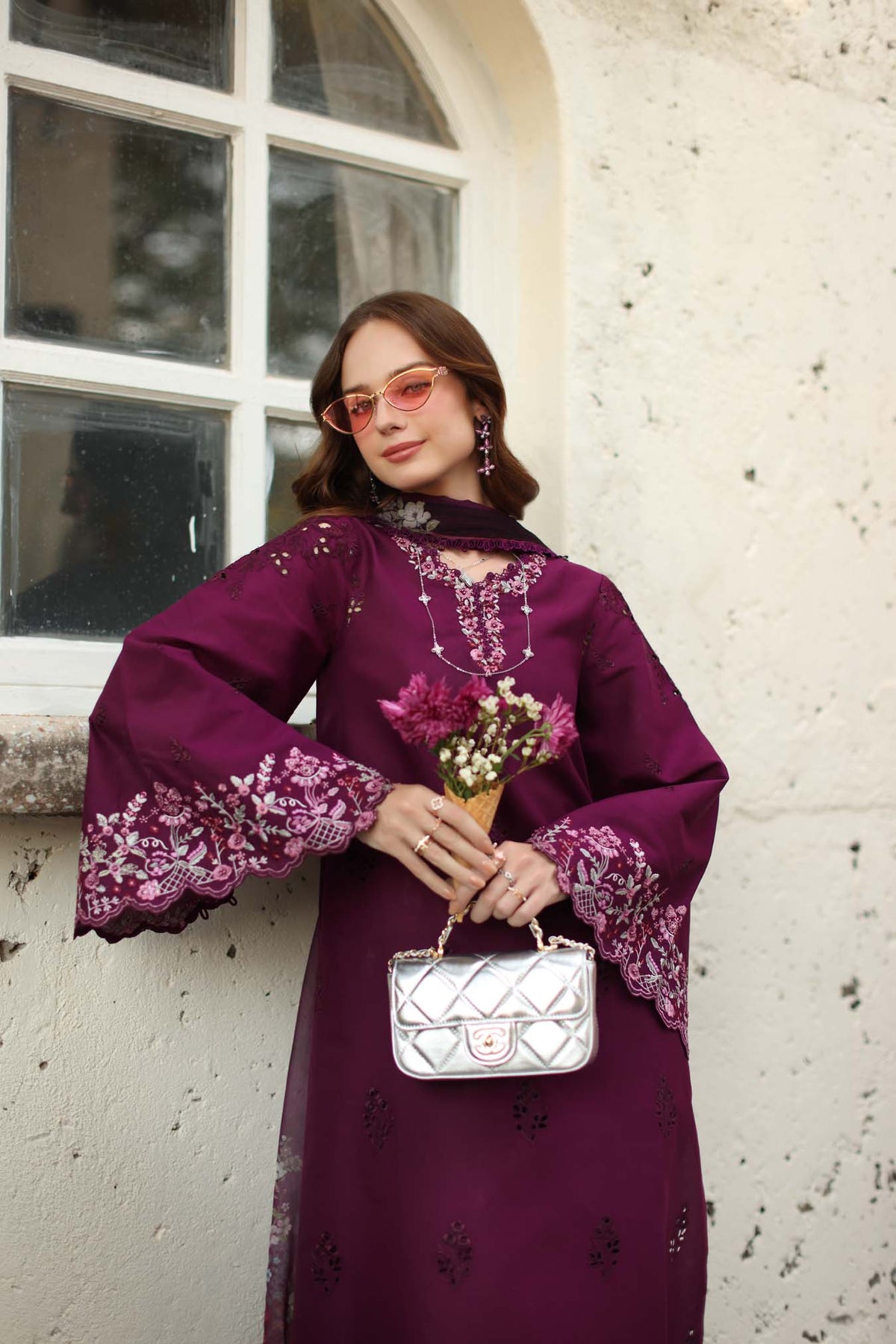 Noor by Saadia Asad | Luxe Chikankari 26 | D1 - A - plumberry-3