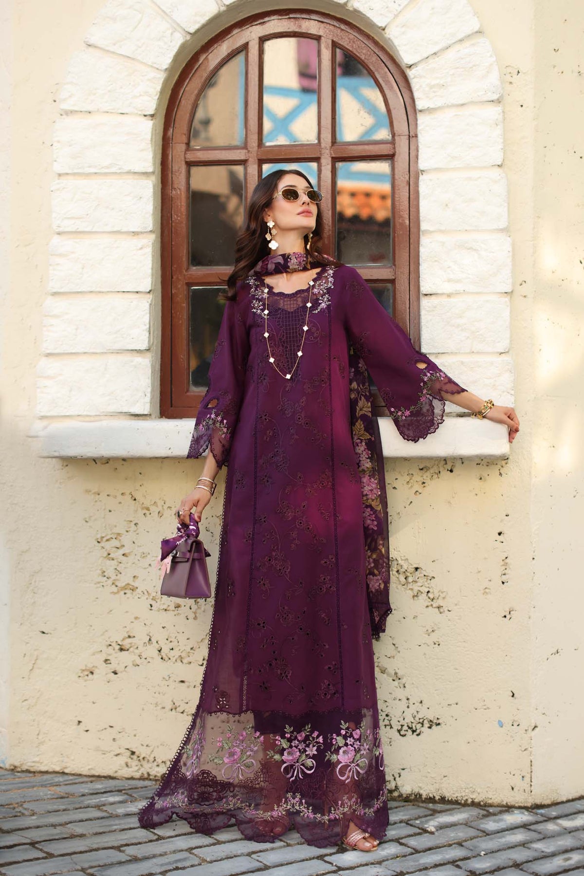 Noor by Saadia Asad | Luxe Chikankari 26 | D5 - A - Itten Plum-2