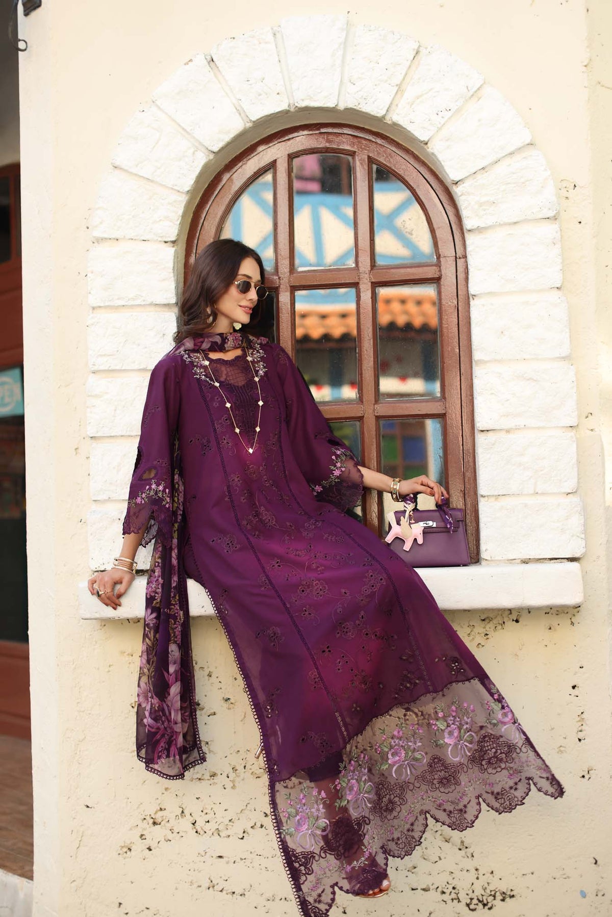 Noor by Saadia Asad | Luxe Chikankari 26 | D5 - A - Itten Plum-3