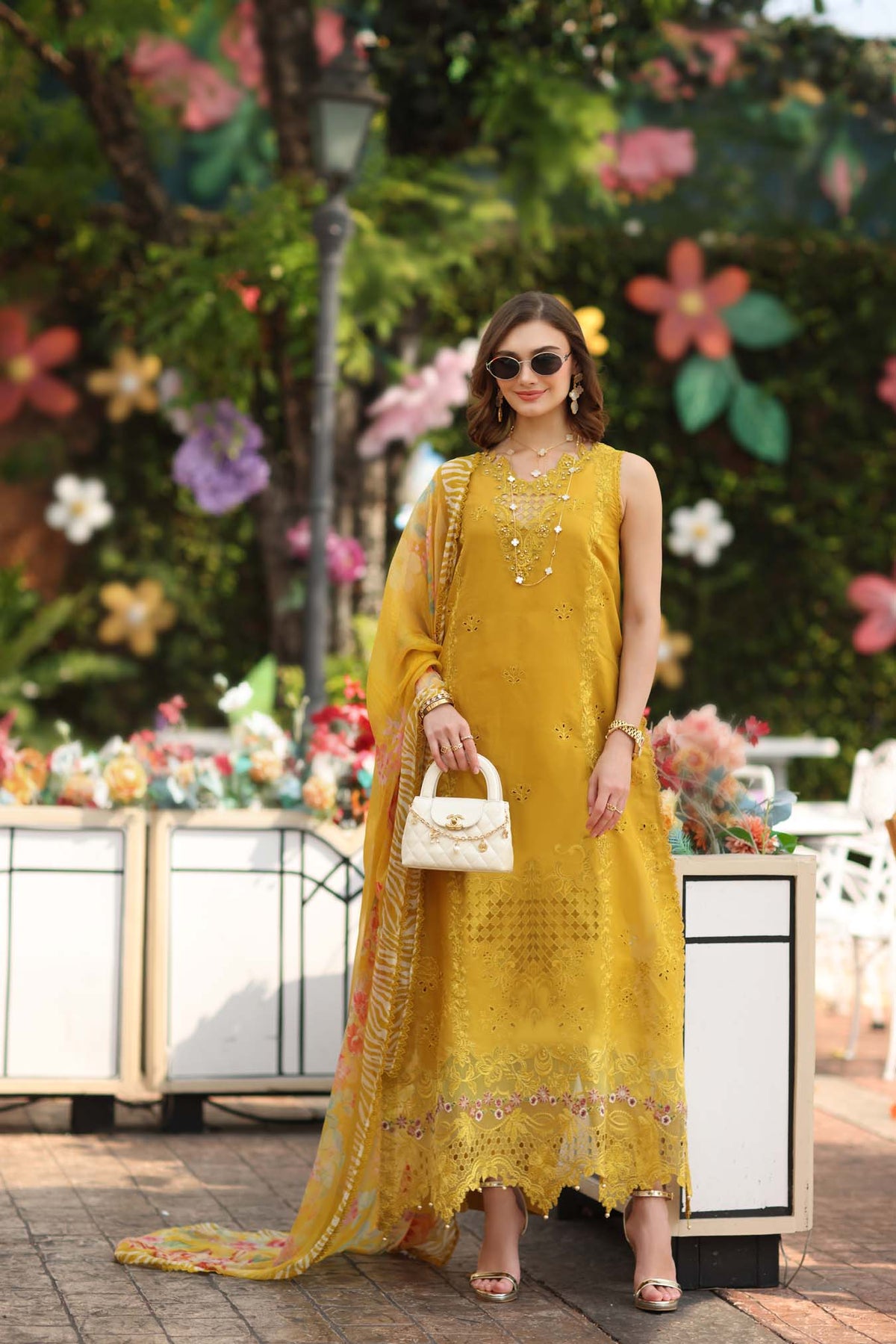 Noor by Saadia Asad | Eid Luxe Chikankari 26 | D10 - Amber Yellow-1