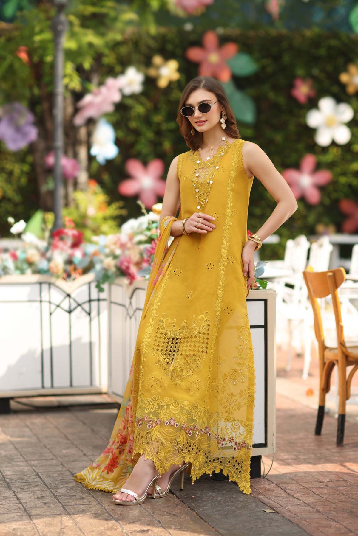 Noor by Saadia Asad | Eid Luxe Chikankari 26 | D10 - Amber Yellow-4