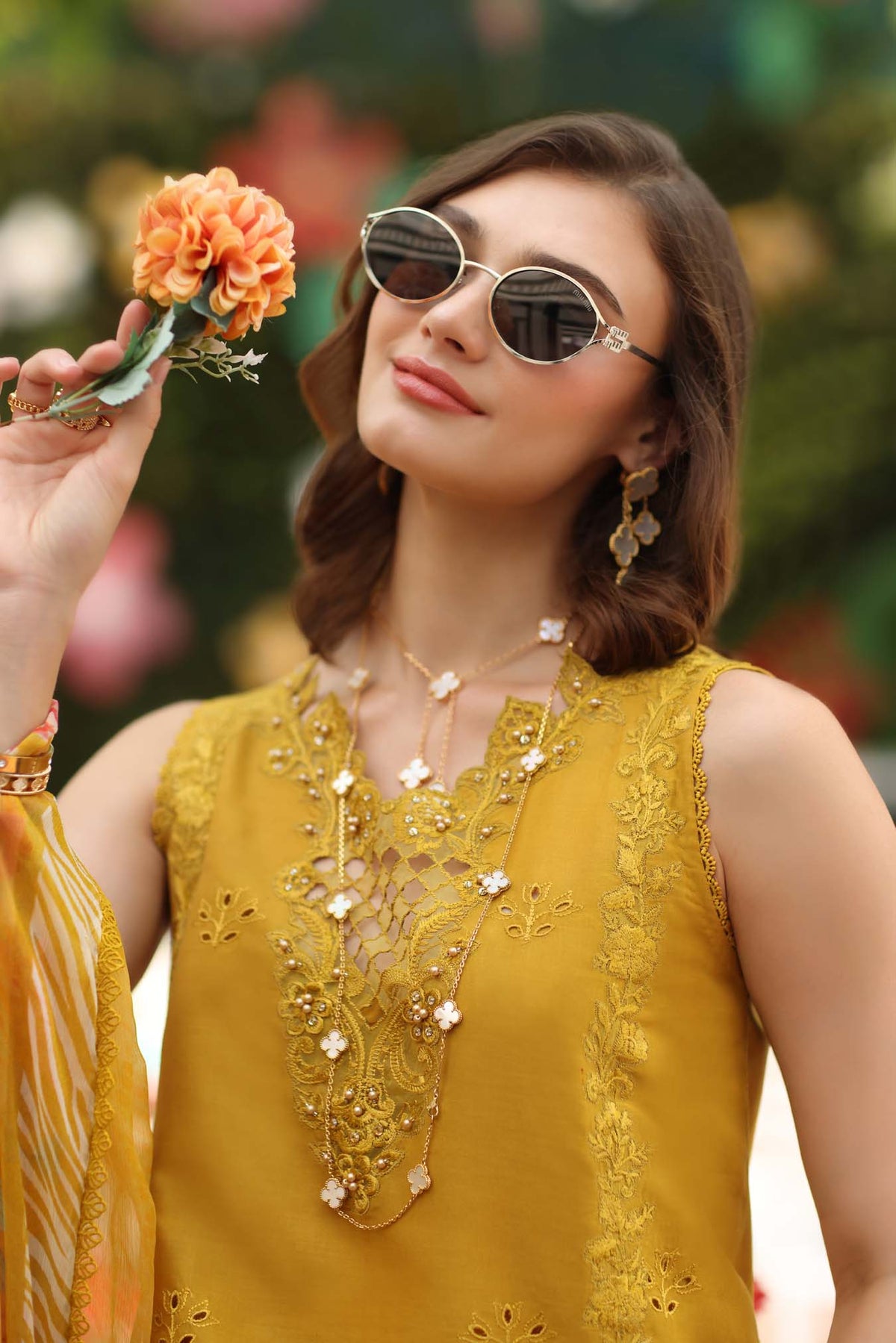 Noor by Saadia Asad | Eid Luxe Chikankari 26 | D10 - Amber Yellow-2