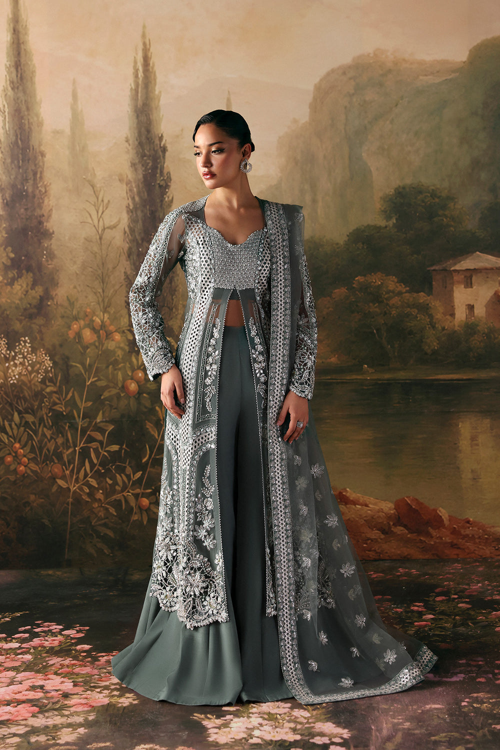 Afrozeh Crescent grey raw silk formal suit