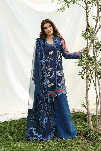 Afrozeh Avaia navy embroidered lawn suit