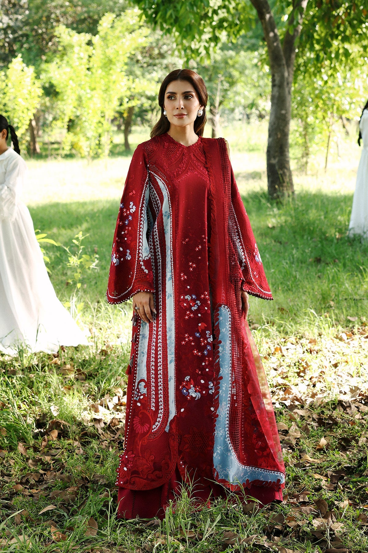 Afrozeh Halia red embroidered lawn suit