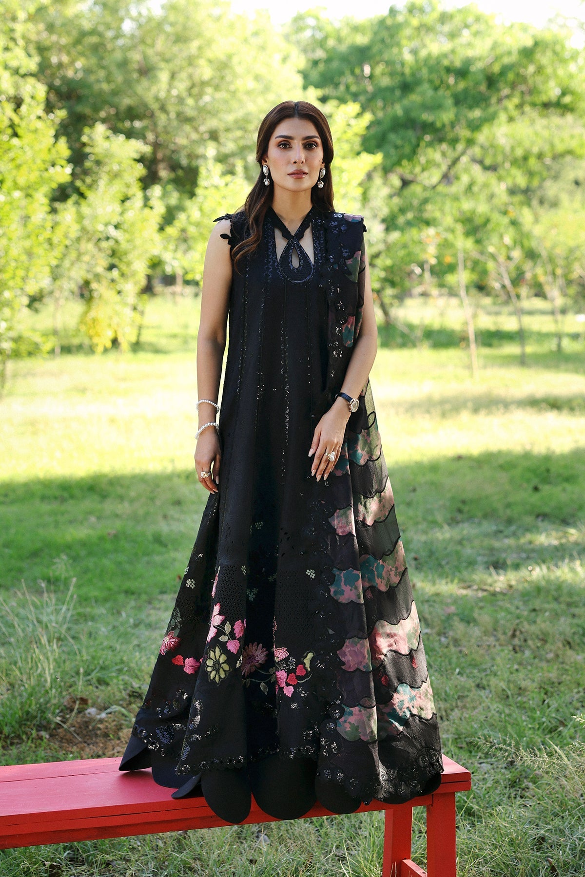 Afrozeh Auravie black embroidered lawn maxi