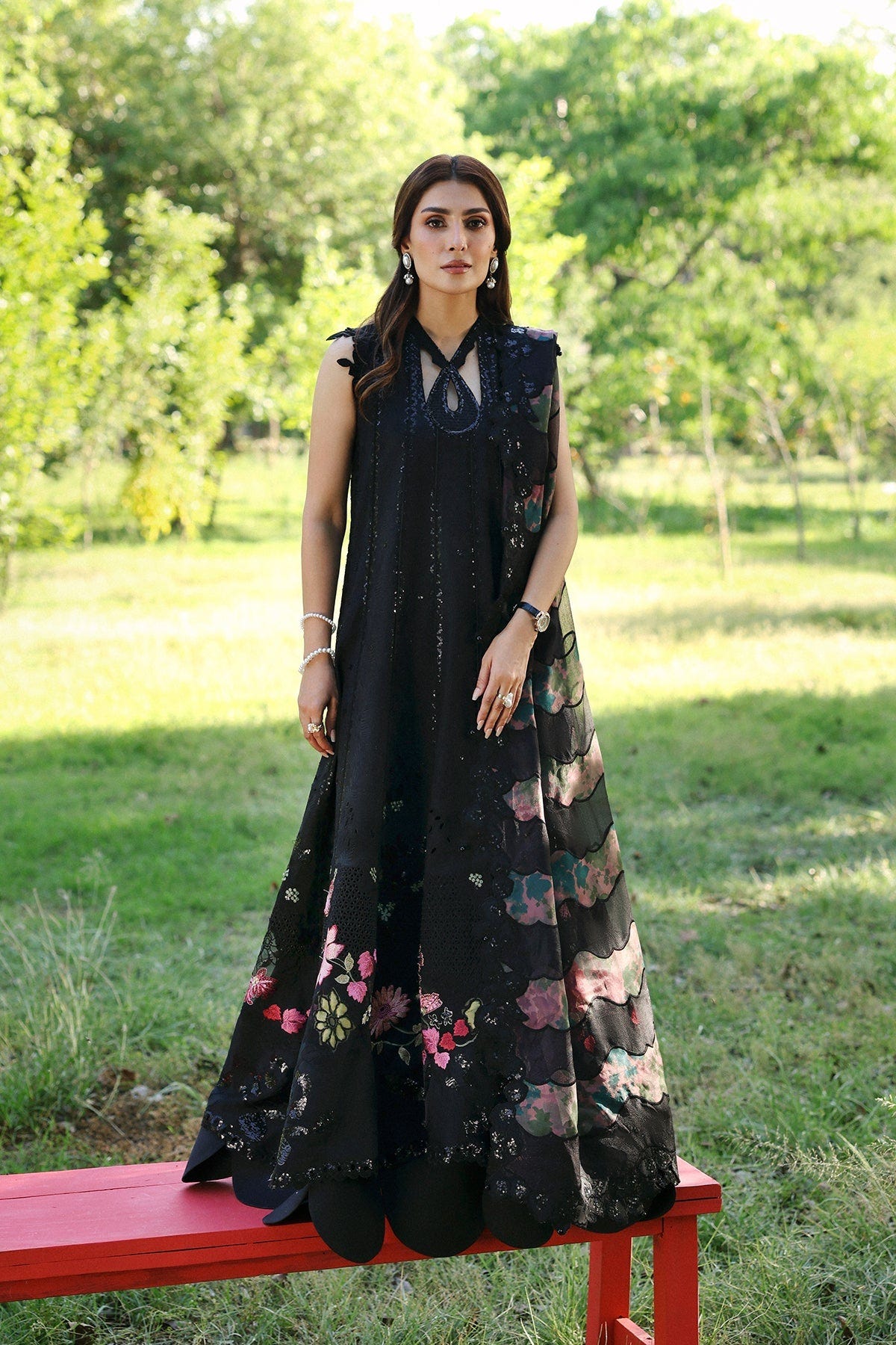 Afrozeh Auravie black embroidered lawn maxi