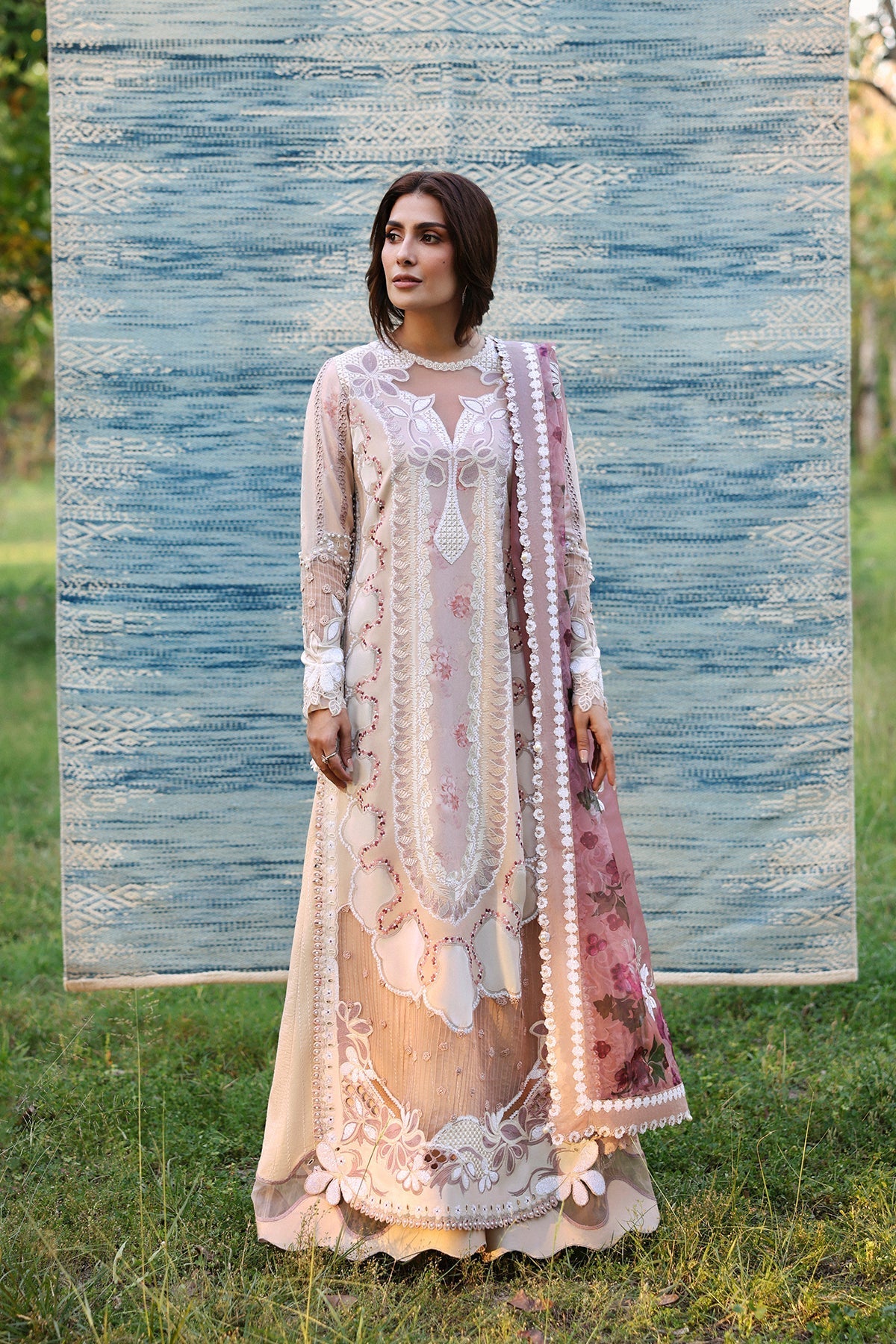 Afrozeh Zeyam coffee embroidered lawn suit