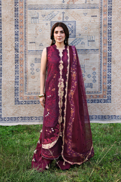 Afrozeh Thalia plum embroidered lawn suit