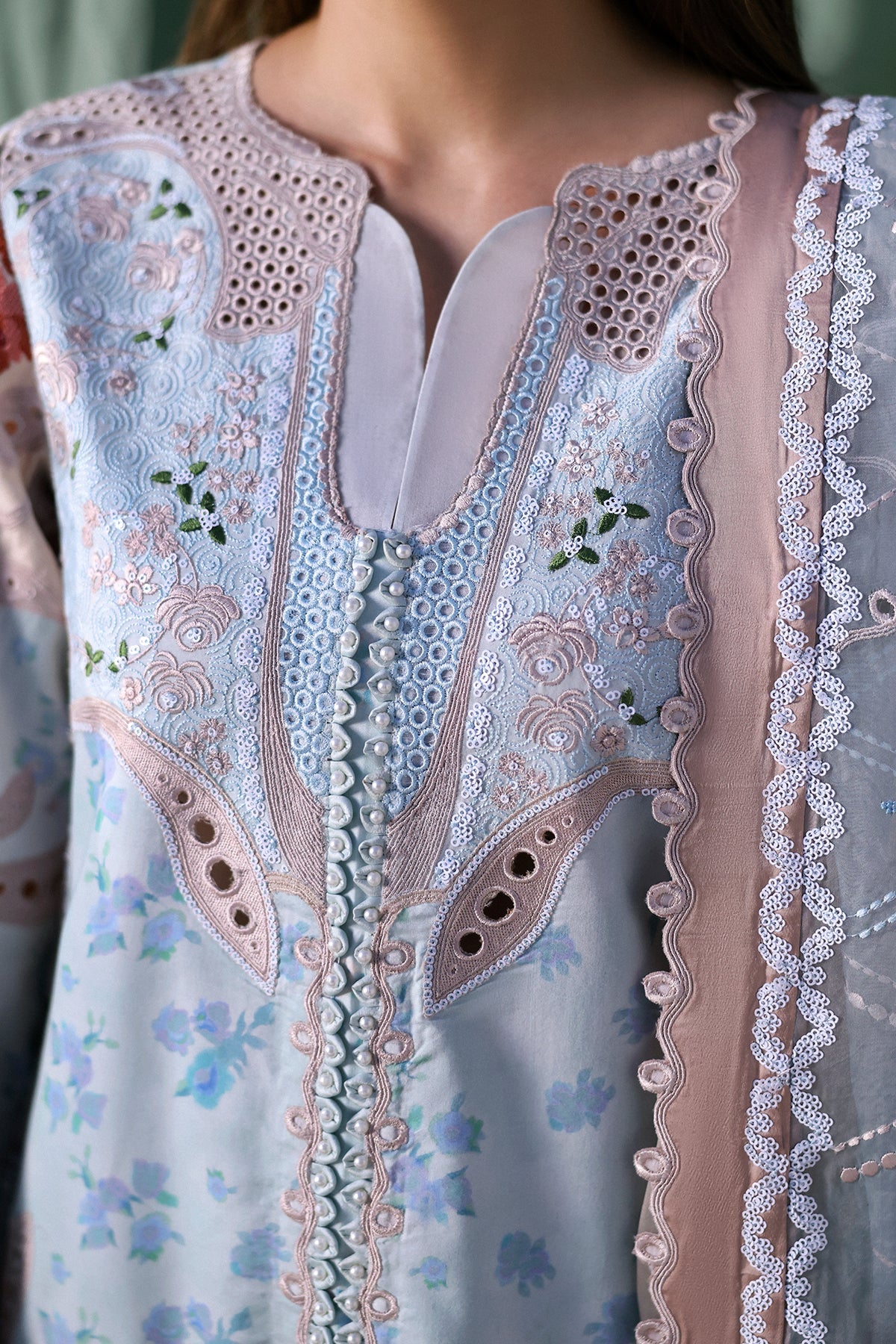 Afrozeh Eirene aqua embroidered lawn suit, photo 4