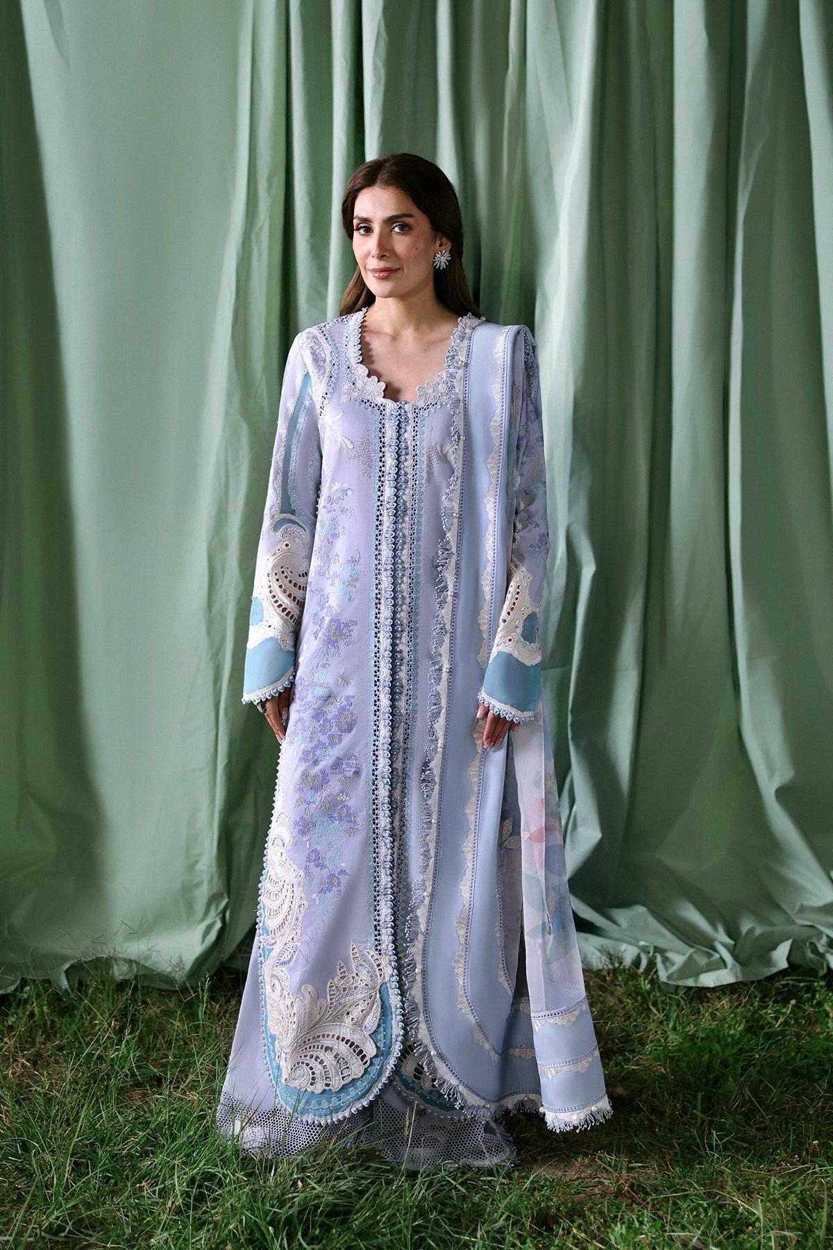 Afrozeh Chloris lilac embroidered lawn suit