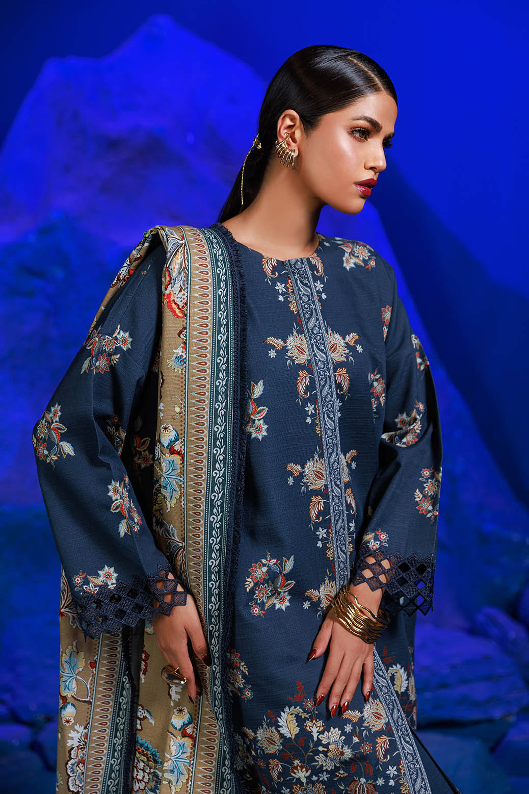 Bonanza Satrangi | Bellwether Blue 3 Pc (2W24P3P140) -  Bonanza Satrangi Unstitched - Original Designer Dress - House of Maryam