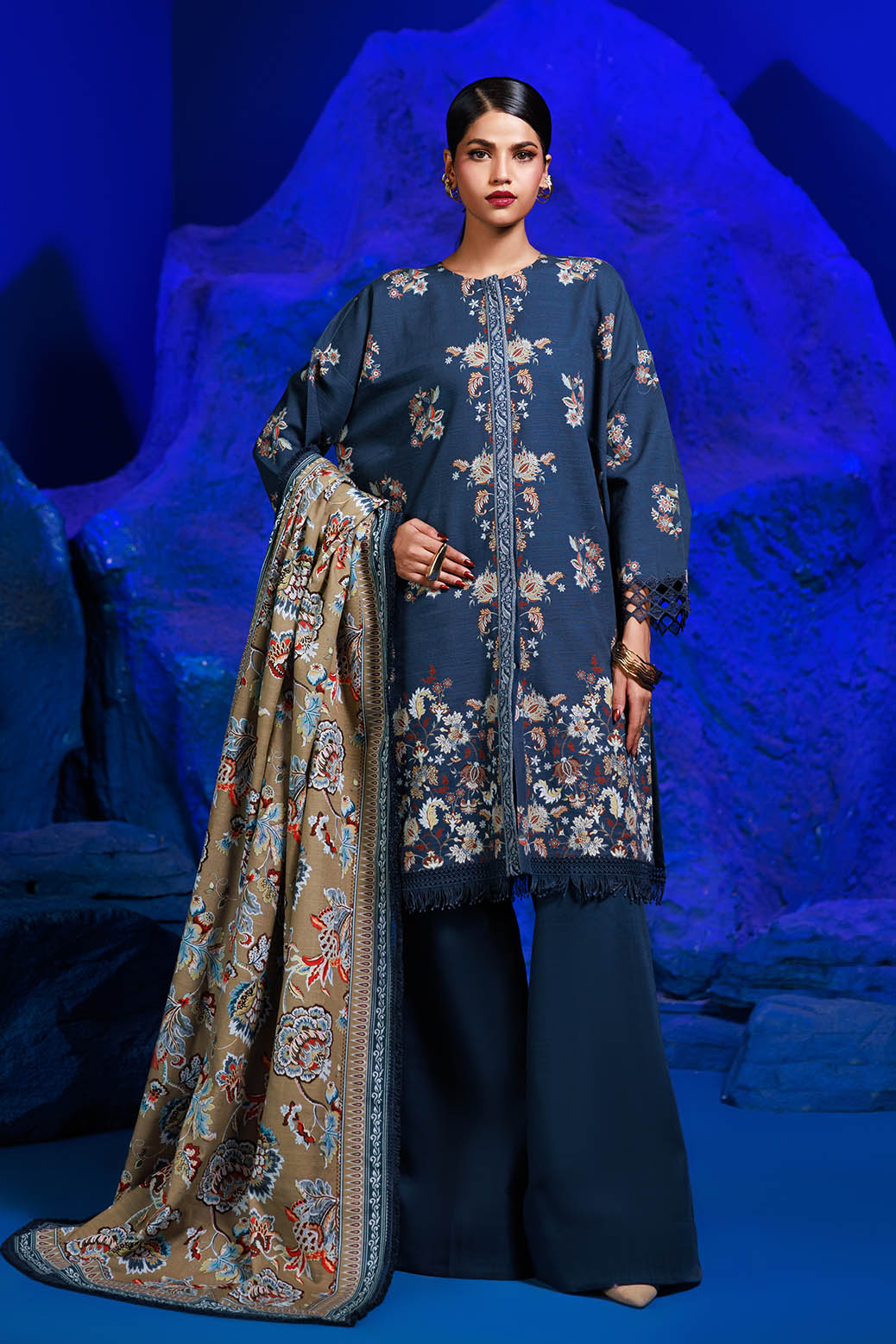 Bonanza Satrangi | Bellwether Blue 3 Pc (2W24P3P140) -  Bonanza Satrangi Unstitched - Original Designer Dress - House of Maryam