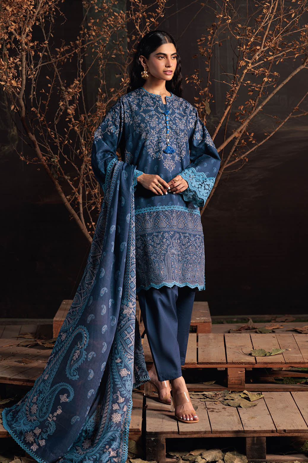 Bonanza Satrangi | Midnight Blue 3 Pc (2W24P3P261) -  Bonanza Satrangi Unstitched - Original Designer Dress - House of Maryam