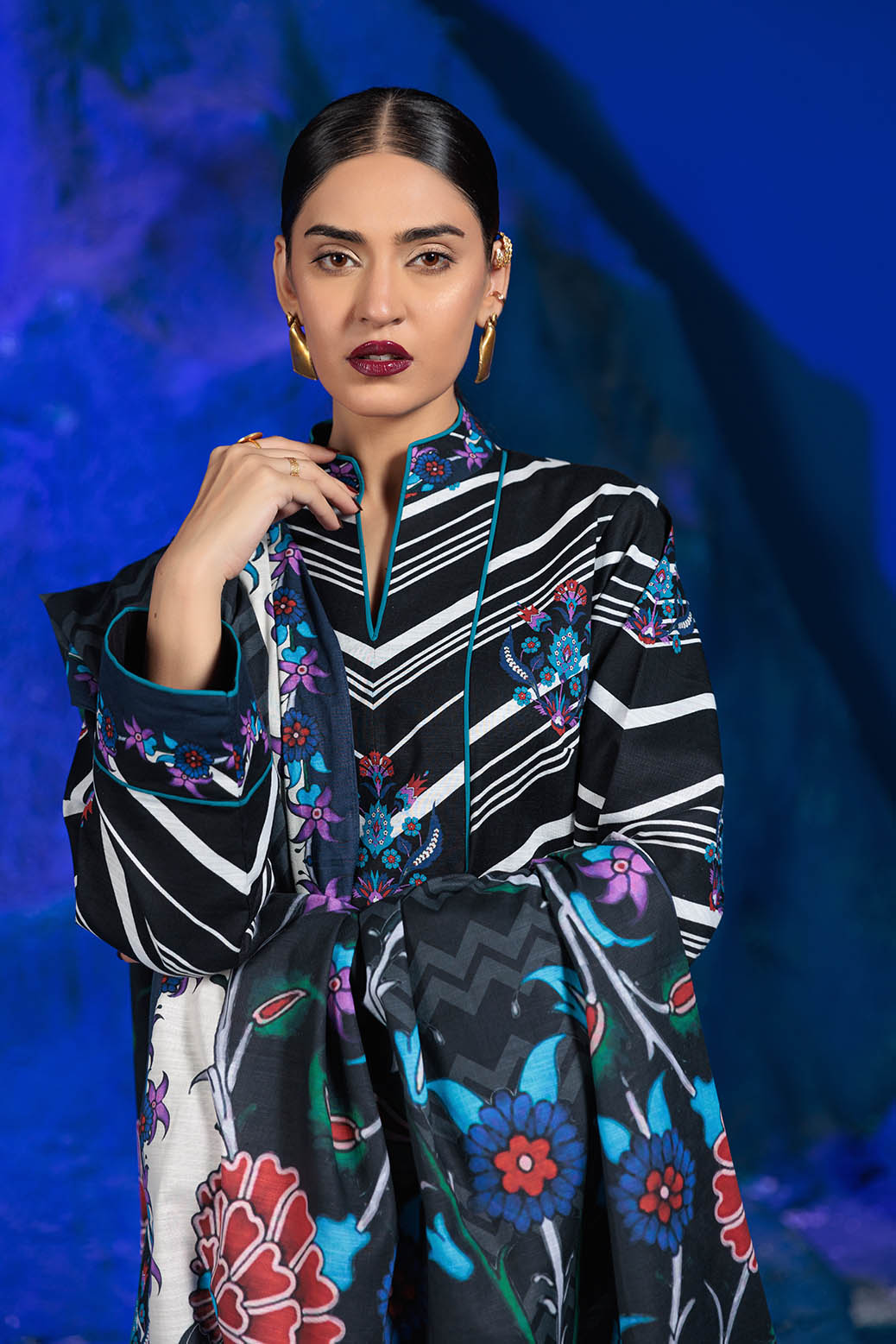Bonanza Satrangi | Moon Indigo 3 Pc (2W24P3P282) -  Bonanza Satrangi Unstitched - Original Designer Dress - House of Maryam