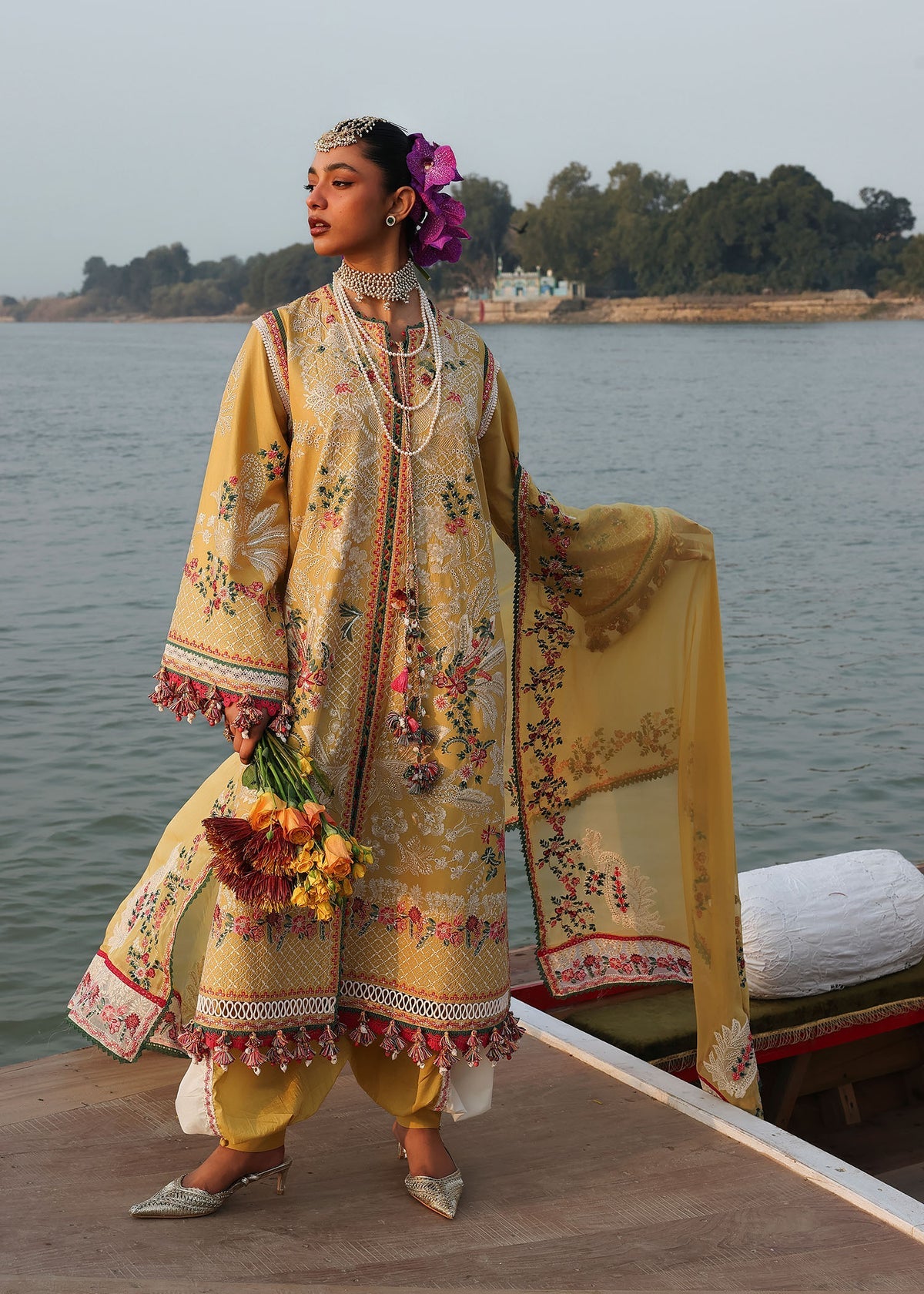 Hussain Rehar | Kalabagh Luxury Lawn 26 | Ochre, image 4